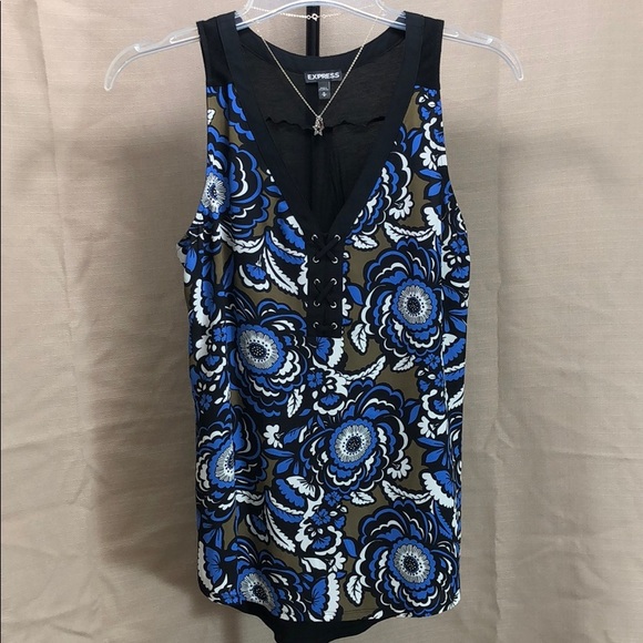 Nwot Express Print High Neck Floral Blouse S Small